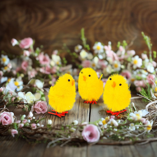 Easter Decoration Yellow Chicks Set 3 Pcs 6.7 X 5 Cm Plastic Textile