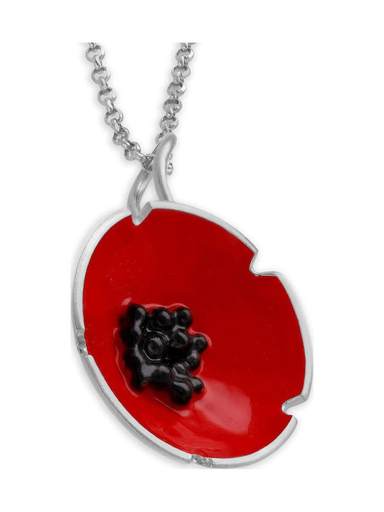 Handmade Flower Poppy Pendant Silver 925 Chain 60cm