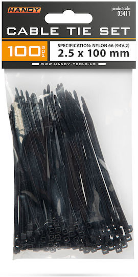 Legături Cablu Din Plastic 100×2.5 Mm Nailon Auto-blocante Negre 100 Buc