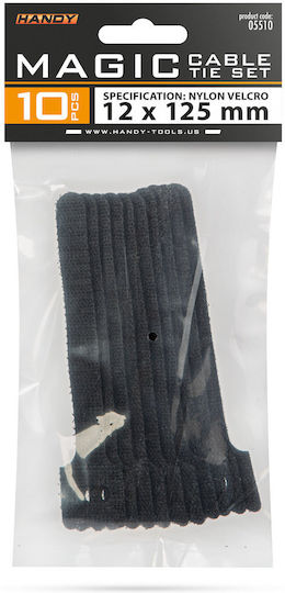 Cable Clamp Velcro 125 X 12 Mm Reusable Textile Cable Organizer Black Set 10
