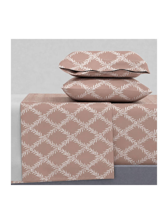 Astron Italy Lucia Set Bed Sheets King Size With Rubber Hugger 260x280cm Chocolate 4 Pieces