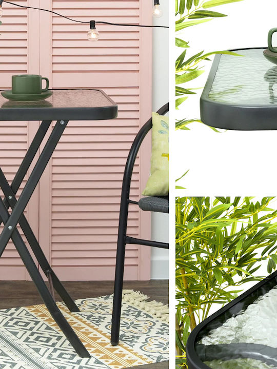 Table for Small Outdoor Spaces Foldable Metal with Glass Surface Gray 60x60x72cm