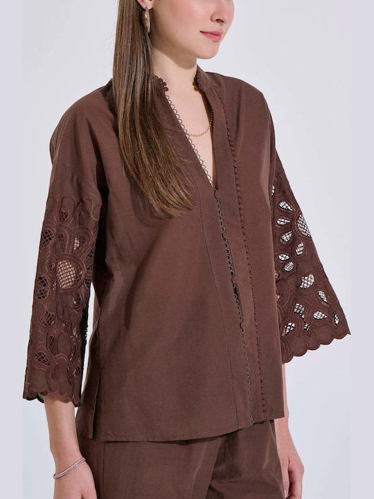 Bill Cost Long Sleeve Women's Shirt Brown 10-35...