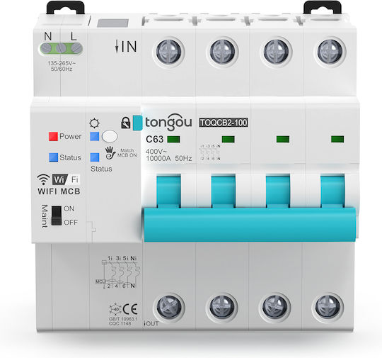 Ρυθμιζόμενη Προστασία Mcb Tongou Toqcb2-jwt-4c63 3phase-wifi-mcb:0-63a
