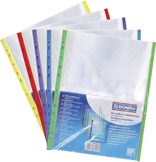 Binder Pockets With Holes A4 With Green Stripe Type P Glossy 25 Pieces 40mic Donau 1774925pl-99green