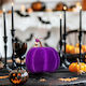 Ornament De Masă Tematic De Toamnă Halloween Dovleac Decorativ Din Spumă Mov Cu Sclipici 16,5 Cm
