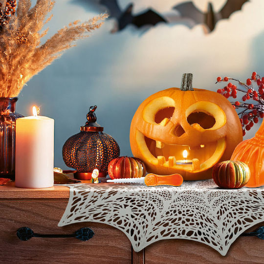Decorațiune Halloween Suport Păianjen Argintiu Ø37 Cm Ornament De Masă Din Plastic Pânză De Păianjen