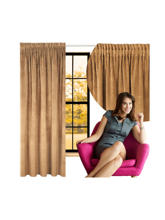 More&Deco Κουρτίνα Συσκότισης με Τρέσα Beige 140x250εκ.