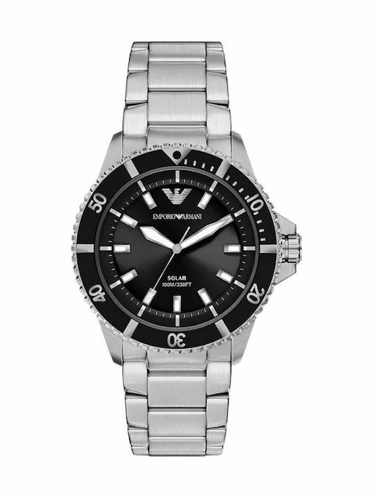 Emporio Armani Explorer Herrenuhr Solar mit rostfreiem Stahlarmband Schwarz/Silber