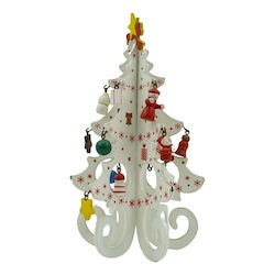 Arbore Decorativ De Crăciun Alb 6 Compartimente Ornamente 12 Cm X 20 Cm Lemn Alista Home