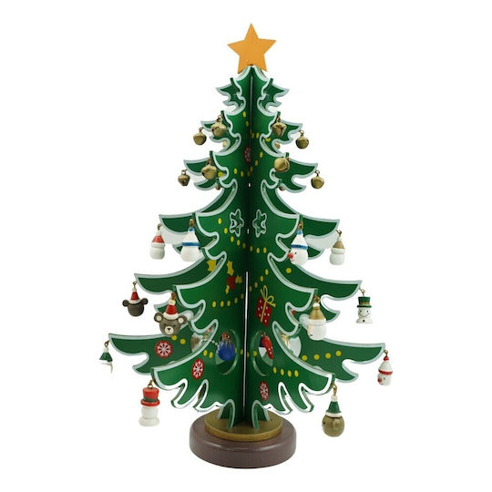 Christmas Decoration Tree Green White 15 Cavities Ornaments 25.5 Cm X 33 Cm Wood Alista Home