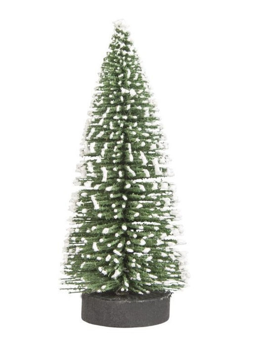 Artificial Christmas Tree Table Ornament On Wooden Stand 20 Cm Height Snowy Green