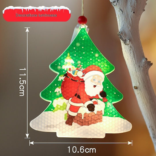 Флипи Топла Бяла Коледна Украса Елха Светеща Фигура 11.5 Х 10.6 См Дядо Коледа До Елха За Закачане