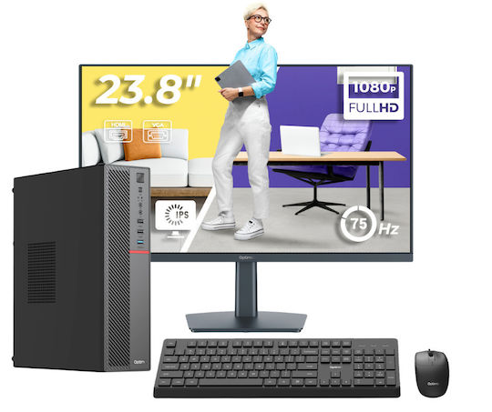 OptimX T5 SFF + Monitor 24" FHD + Kit Tastatură Și Mouse USB Refurbished Grad A (Core i5-9500T/8GB/256GB SSD/W11 Pro)