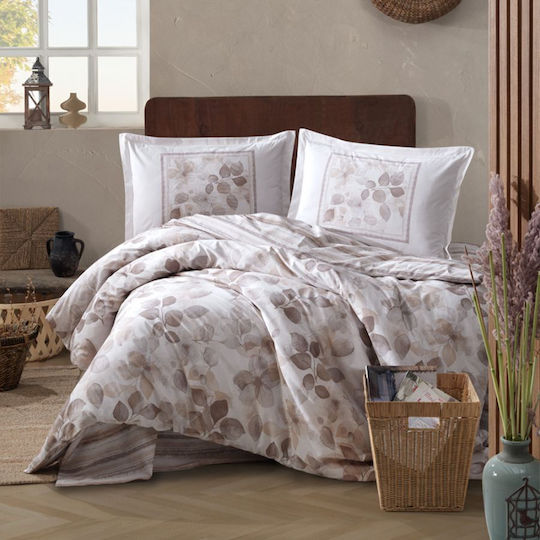 Clasy Home Cotton Duvet Cover Set 200x220cm Double with 2 Pillowcases and 1 Bed Sheet Beige