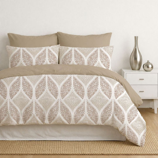 Σετ Παπλωματοθήκη 200x220cm Διπλή με 2 Μαξιλαροθήκες & 1 Σεντόνι Μπεζ