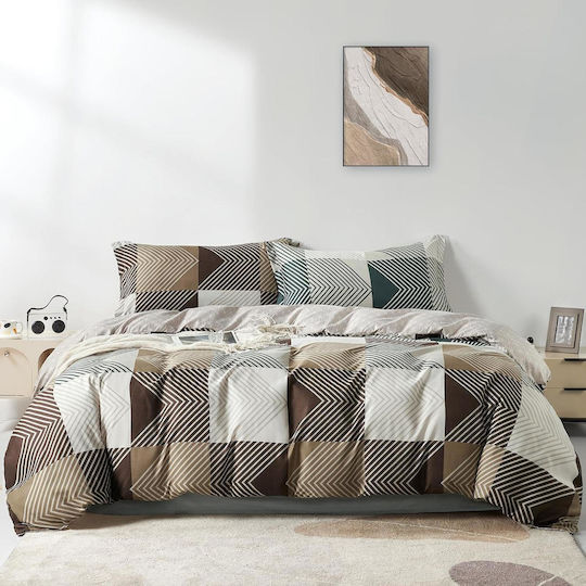 Σετ Παπλωματοθήκη 200x220cm Διπλή με 2 Μαξιλαροθήκες & 1 Σεντόνι Καφέ