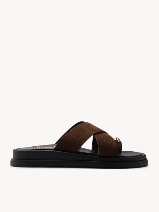 Καφέ Σουέτ Flatforms Χιαστί Φάσες Κ Μεταλλικό D...