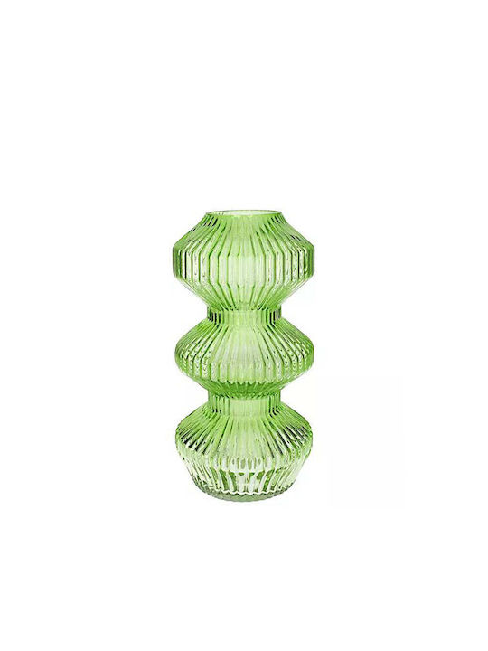 Zaros Decorative Glass Vase Lines Green 16x30cm