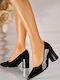 Pantofi Cu Toc Din Catifea Cu Toc Mediu Negre