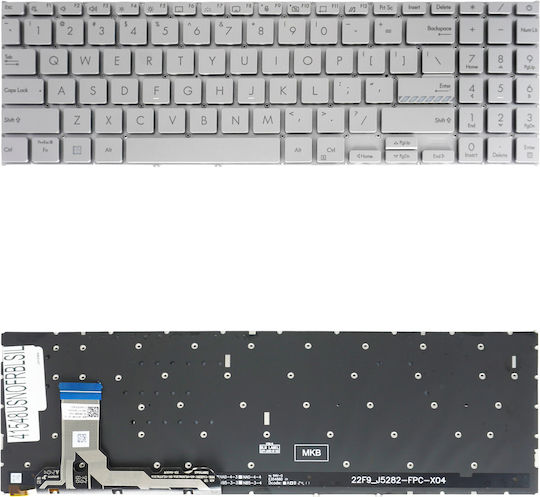 Laptop Keyboard Asus Vivobook 15 Nsk-uae2bu Dsn715as Dsn715bs Xr-8400w 4h+nlh0m20a 6k+nlhtm20a US No Frame Backlit Silver Cod.41548usnofrblsil
