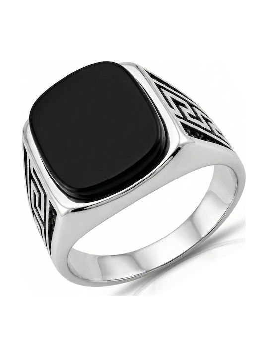 Kiriakos Gofas Men's Ring with Zircon and Enamel Silver