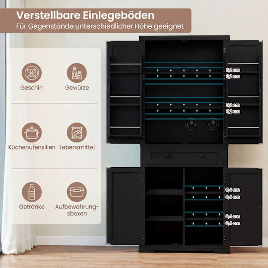 Bodenstehende Kommode Für Küchenschränke Schwarz 184x40x77cm JV13170DK