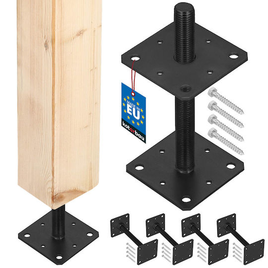 Kotarbau Suport Reglabil Din Oțel Cu Șurub Pentru Stâlp Ancoră Pergole Vânt M24 Filet Antracit 110 X 252 Mm Set 4 Bucăți