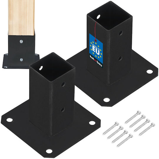 Wooden Post Base Screw-on Concrete Black Steel 50x50 Mm 2pcs