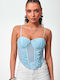 Damen Bluse Korsett Hellblau
