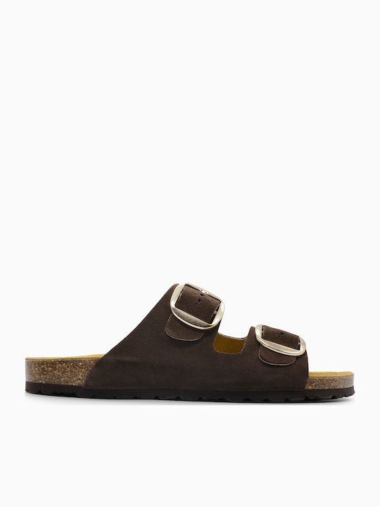 Paradise Bios Leather Women's Flat Sandals Brown