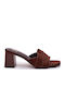 Suede Mules With High Heel In Brown Colour