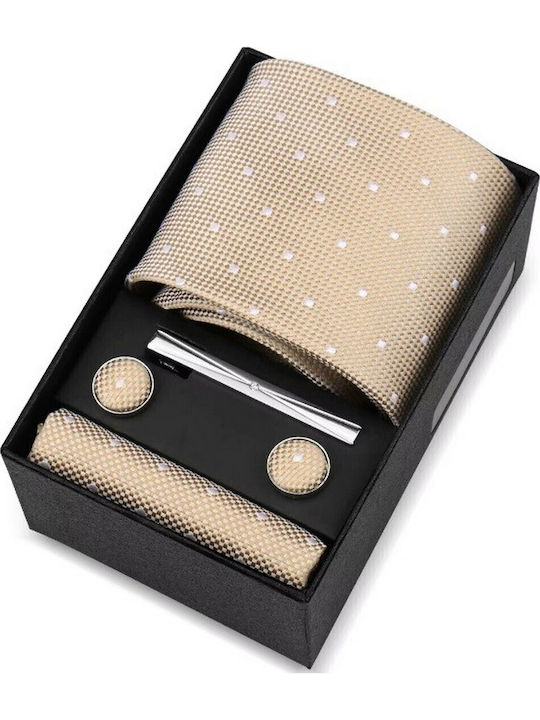 Martin & Co Set Of Men's Synthetic Printed Ties In Beige Colour