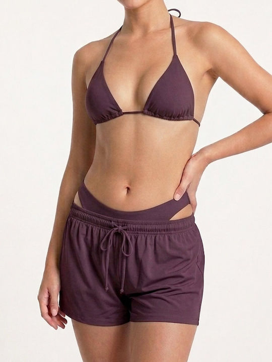 Bikini Set 3 Pieces Shorts Purple