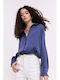 Long Sleeve Women's Satin Shirt Blue
