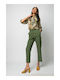 Damen Stoff Capri Hose Khaki
