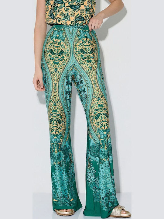 Women's High Rise Pantaloons with Rubber Band in Regular Fit Emerald