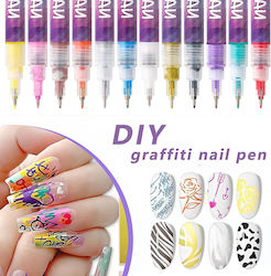 Kit Artă Unghii Flippy Set 12 Marcatoare Unghii Acrilice Vârf Ultra Fin 0,5 Mm 13 X 10 Cm Multicolor