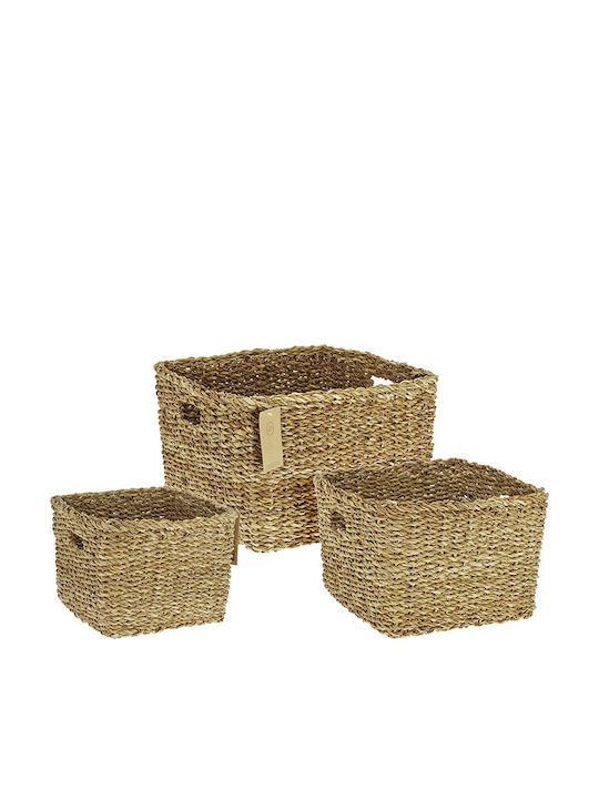 Zaros Σετ Διακοσμητικά Καλάθια Ψάθινα Μπεζ 30x30x22εκ. 3τμχ