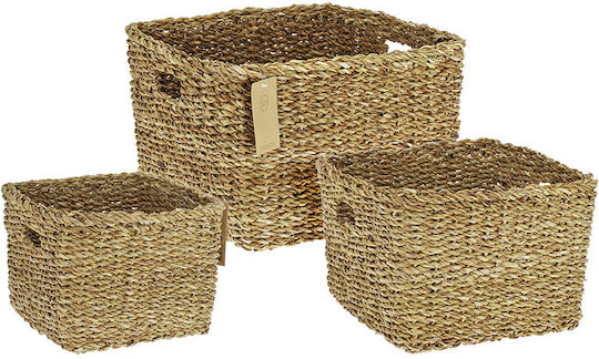 Zaros Set of Beige Wicker Decorative Baskets 30x30x22cm 3 Pieces