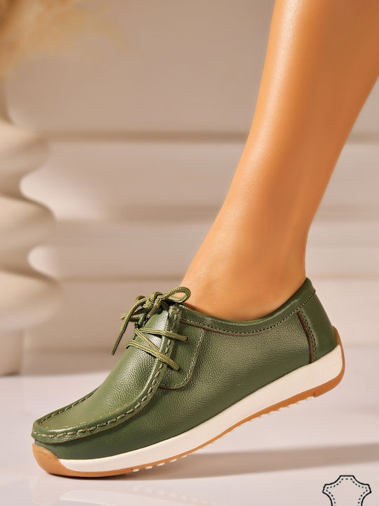 Leather Women's Oxfords in Green Colour