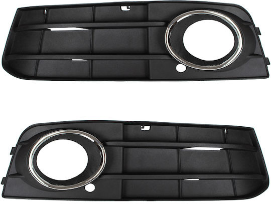Audi A4 B8 07-11 Halogen Fog Lights Bumper Grille 2 Beams Chrome Frame Left + Right 2 Pcs Set
