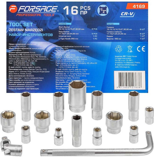 Set 15 Tool Sockets 10-36 Mm Cr-v Knob