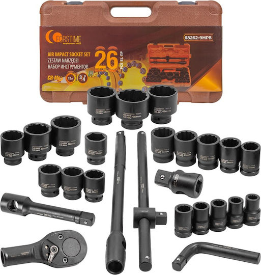 Set Chei Tubulare Impact 3/4" 12 Puncte 17-65mm 26 Bucăți Cutie