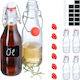 Set 6 Sticle din Sticlă cu Capac Tip Balansoar 250 Ml Transparent Roșu Alb 19.5x6cm