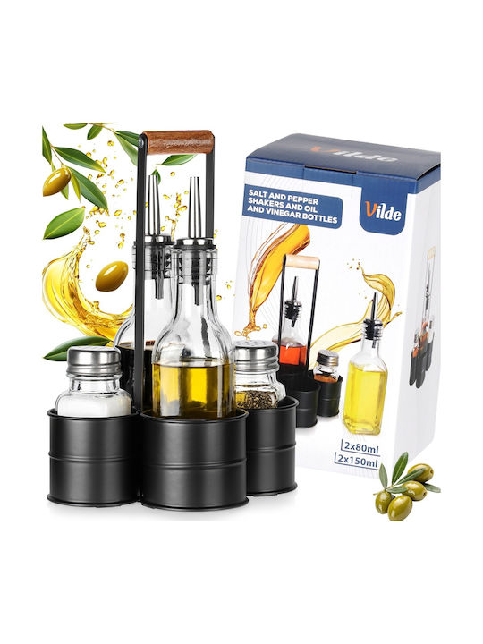 Vilde Vilde Öl- und Essigspender-Set mit Salz und Pfeffer Glas mit Fluss 250ml