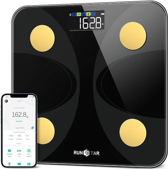 Runstar Smart Cantare De Baie 180kg Cu Analizator De Grăsime Corporală Și Bluetooth Neagră