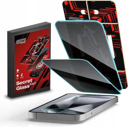 Set 2 Grizzglass Secretglass Easy Privacy Закалени Стъклени Протектори за Екран Комплект за Инсталиране Включен Съвместим с Samsung Galaxy S25 Ultra Черен