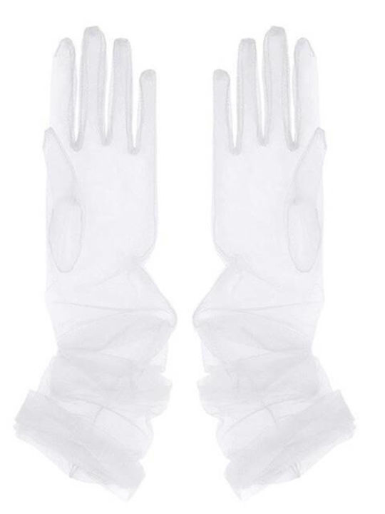 Long Tulle Lace Bridal Gloves Universal Size White