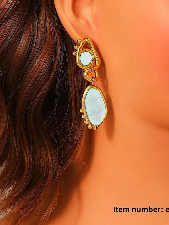 Single Dangle Steel Gold Plated with Stones Light Blue